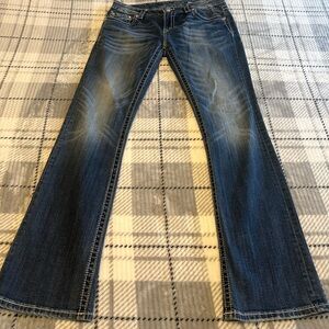 Miss Me Signature Boot Embroidered Whiskering Flared Jeans Women’s Size 32x33